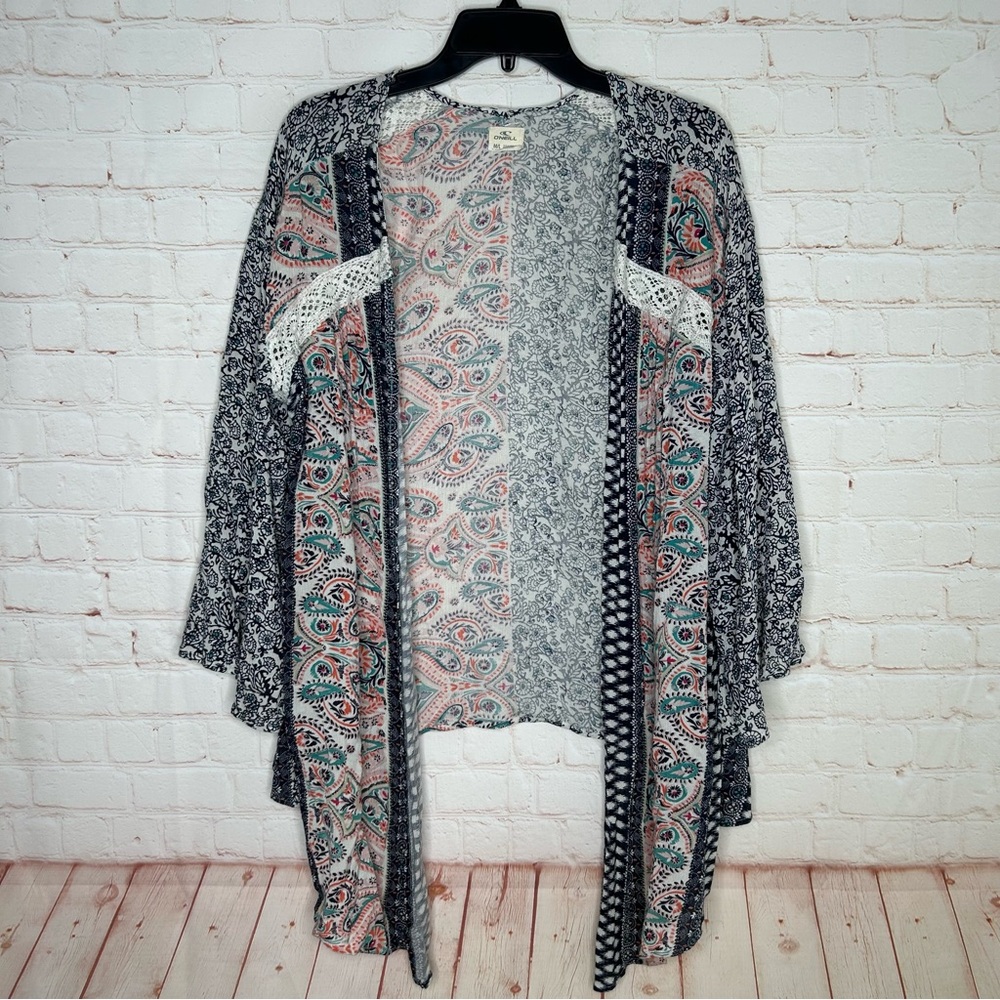 Printed Open-Front Kimono Cardigan - Multicolor